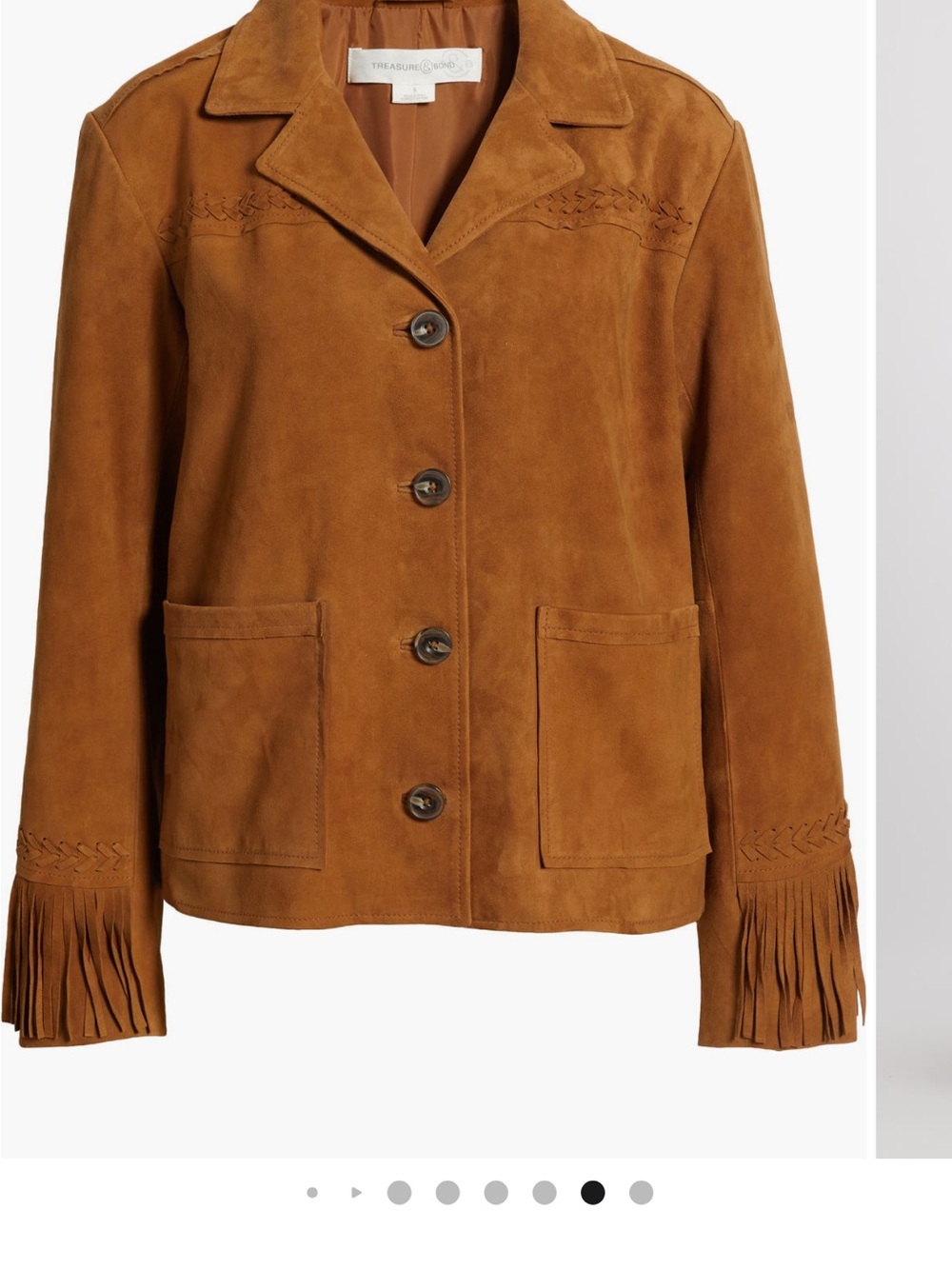 Treasure & Bond Cognac Suede Fringe-Trim Button Jacket